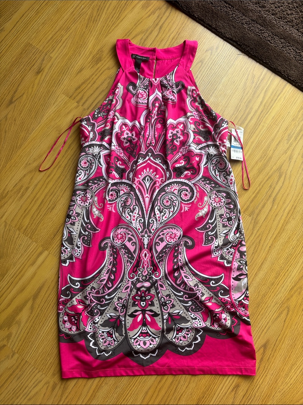 INC International Concepts Hot Pink Paisley Halter Mini Dress